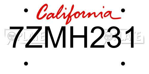 7ZMH231 California License Plate