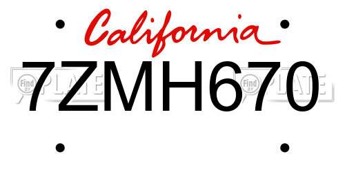 7ZMH670 California License Plate