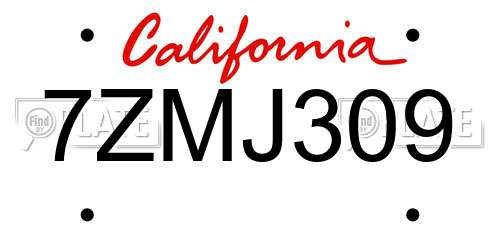 7ZMJ309 California License Plate