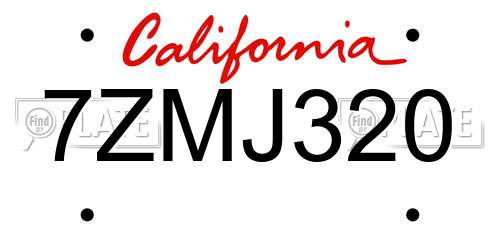 7ZMJ320 California License Plate