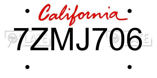 7ZMJ706 California License Plate