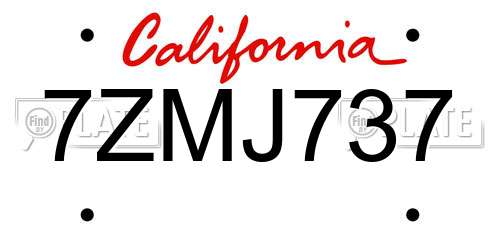 7ZMJ737 California License Plate