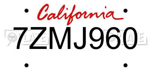 7ZMJ960 California License Plate