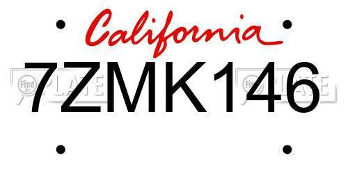 7ZMK146 California License Plate