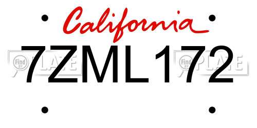 7ZML172 California License Plate