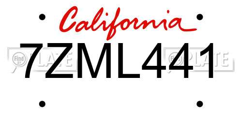 7ZML441 California License Plate