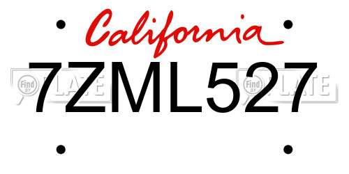 7ZML527 California License Plate