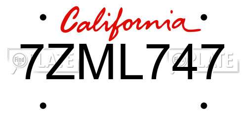 7ZML747 California License Plate