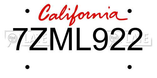 7ZML922 California License Plate