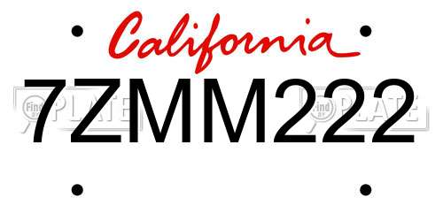7ZMM222 California License Plate