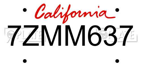 7ZMM637 California License Plate