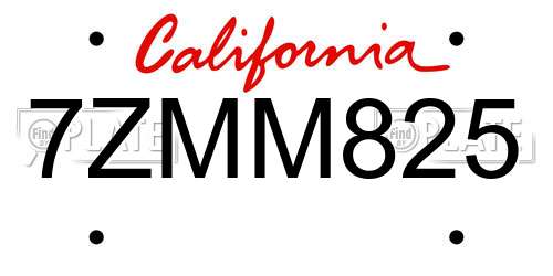 7ZMM825 California License Plate