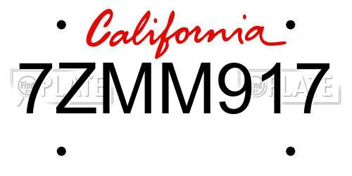 7ZMM917 California License Plate