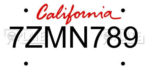 7ZMN789 California License Plate