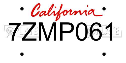 7ZMP061 California License Plate