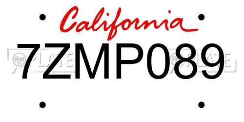 7ZMP089 California License Plate