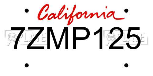 7ZMP125 California License Plate