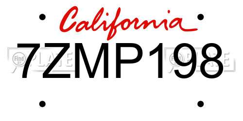 7ZMP198 California License Plate