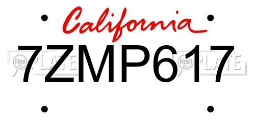 7ZMP617 California License Plate