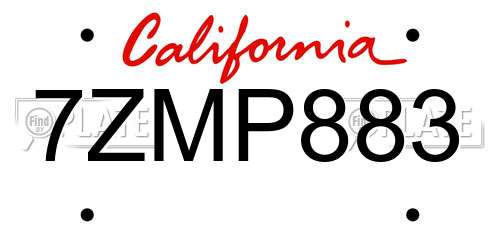 7ZMP883 California License Plate