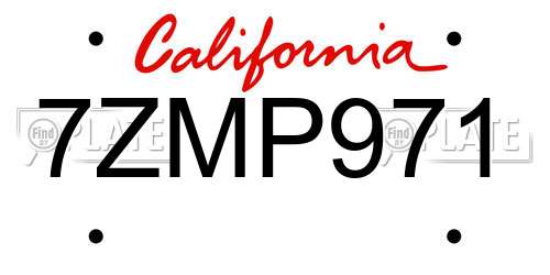7ZMP971 California License Plate