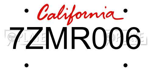 7ZMR006 California License Plate