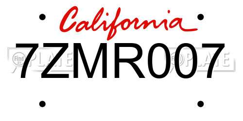 7ZMR007 California License Plate