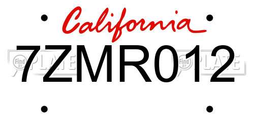 7ZMR012 California License Plate
