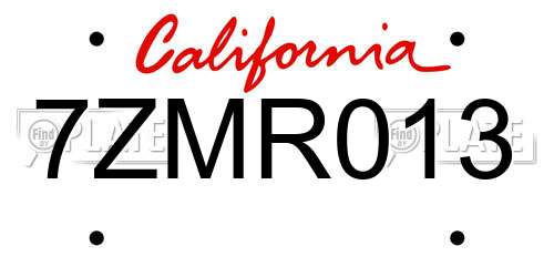 7ZMR013 California License Plate