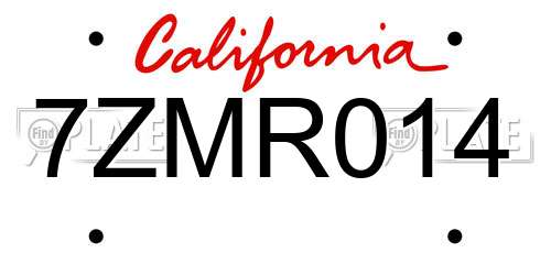7ZMR014 California License Plate