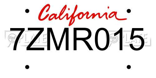 7ZMR015 California License Plate