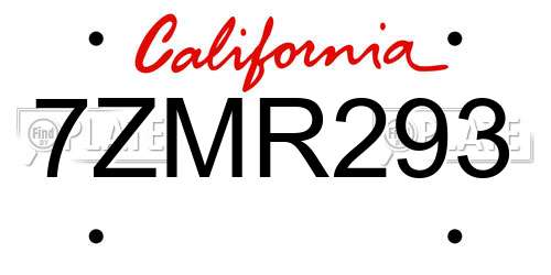 7ZMR293 California License Plate