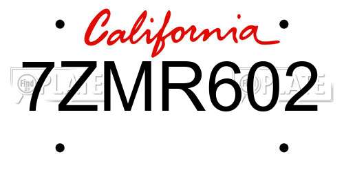 7ZMR602 California License Plate
