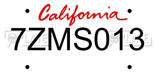 7ZMS013 California License Plate