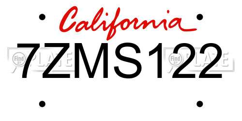 7ZMS122 California License Plate