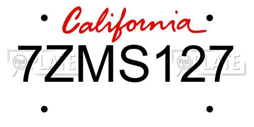 7ZMS127 California License Plate
