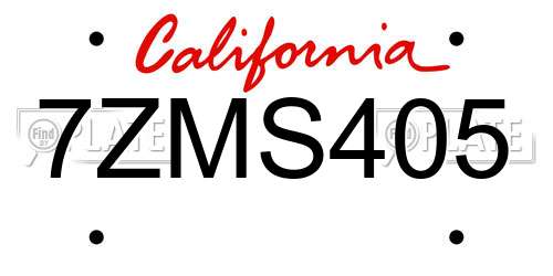 7ZMS405 California License Plate