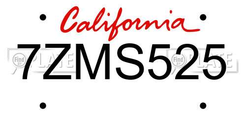 7ZMS525 California License Plate
