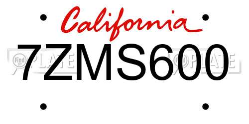 7ZMS600 California License Plate