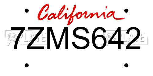 7ZMS642 California License Plate