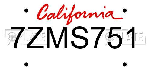 7ZMS751 California License Plate