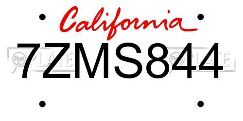 7ZMS844 California License Plate