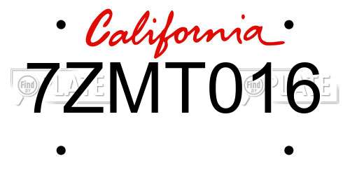 7ZMT016 California License Plate