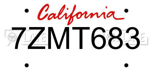 7ZMT683 California License Plate