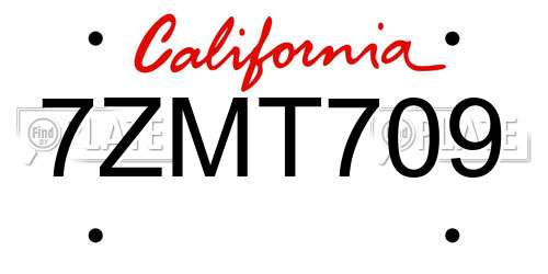 7ZMT709 California License Plate