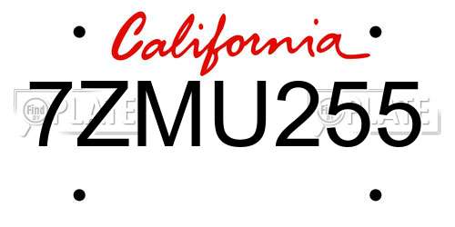 7ZMU255 California License Plate