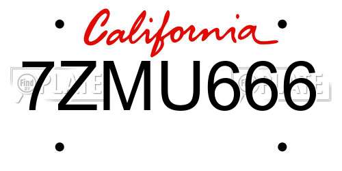 7ZMU666 California License Plate