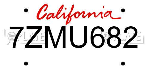 7ZMU682 California License Plate