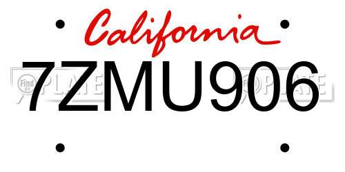 7ZMU906 California License Plate