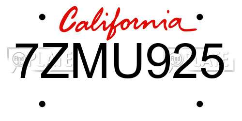 7ZMU925 California License Plate